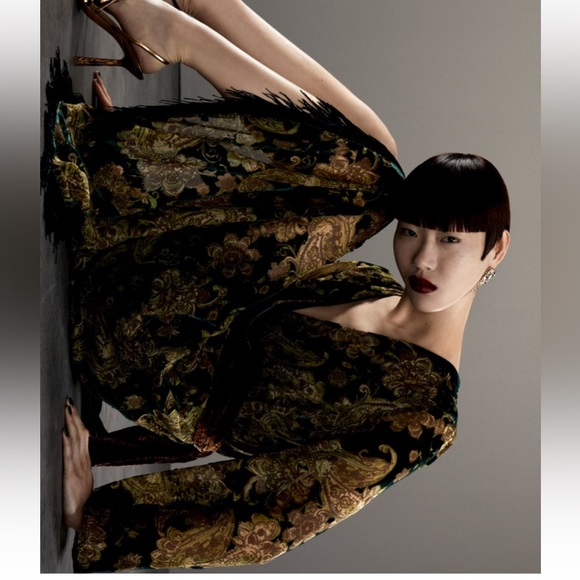 Zara midi fringed velvet dress sz S - Picture 2 of 8